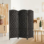 HALLYBEE Short Room Divider, Small Folding Privacy Screens,3 Panel Black by HALLYBEE
