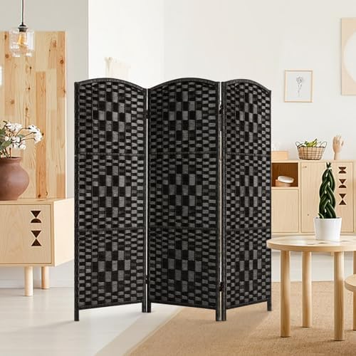HALLYBEE Short Room Divider, Small Folding Privacy Screens,3 Panel Black by HALLYBEE