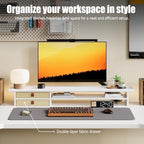 FENSULN Dual‑Tier Monitor Stand Riser with Drawers, Desktop Organizer Shelf Storage for Computer Screen 2 Monitors, Supports for PC Computer Monitor, Printer, Heavy TV Riser White - Image 3