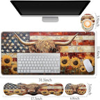 Keyboard Wrist Rest and Mouse Pad Set,31.5x11.8 Inches Desk Mat,Waterproof Non-Slip Ergonomic Wrist Support for Pain Relief,Extended Desk Protector for Office Home,Sunflower Highland Cow - Image 3