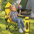 Yellow Crayon Folding Chair for Back to School, Portable Classroom Reading Seat with Armrests, Cup Holder and Carry Bag, School Chair for Study Area and Reading Nook - Image 2