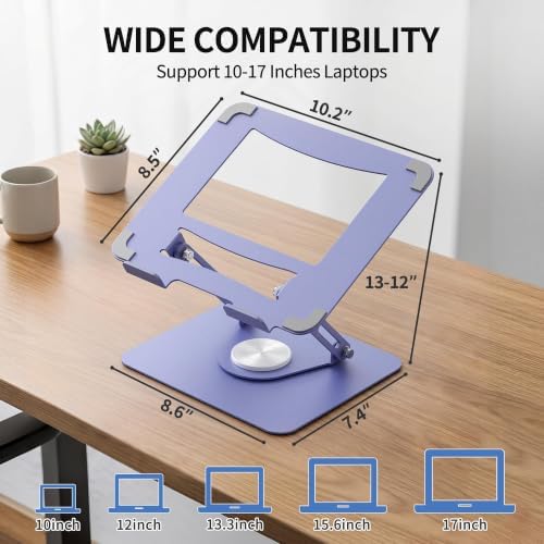 ALASHI Laptop Stand for Desk with 360° Rotating Base, Multi-Angle Adjustable Laptop Stands, Foldable Laptop Riser Compatible with 10 to 17 Inches PC Computer, Purple - Image 5