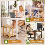 Two-Tier Bamboo Desk Footrest, Adjustable Ergonomic Leg Rest with Cushion - Image 4
