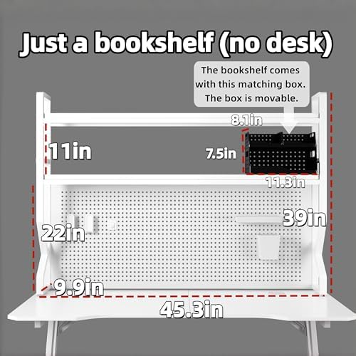 Desktop Bookshelf, Multi-Size pegboard Storage Organizer Rack, Dorm Desk Shelf, Desk Hutch, Desk top Storage Rack, Student Desktop Storage,Desk Shelves for top of des(White, 45.3" Lx9.9 Wx39 H) - Image 2