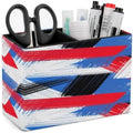 PU Leather Multi-Compartment Pen Holder Desktop Organizer Pencil Cup Storage Caddy for Office Home Supplies Bold Plaid Pattern with Wide Brushstrokes And Thin Stripes Hand Painted by Unknown