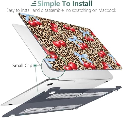 DONGKE for MacBook Air 13 Inch Case 2021-2018, Compatible with A2337 M1 A2179 A1932 Support Retina Display & Touch ID, Hard Shell Plastic Cover with Keyboard Skin - Cherry & Leopard - Image 5
