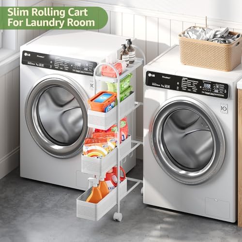 KINGRACK 4 Tier Slim Rolling Cart with Drawer, Metal Utility Storage Cart - Image 2