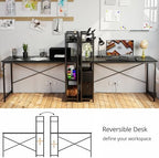 IRONCK Computer Desk 55" with Power Outlet and Storage Shelves, Study Writing Table with USB Ports Charging Station, PC Desk Workstation for Home Office, Black - Image 5