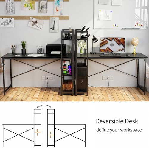 IRONCK Computer Desk 55" with Power Outlet and Storage Shelves, Study Writing Table with USB Ports Charging Station, PC Desk Workstation for Home Office, Black - Image 5