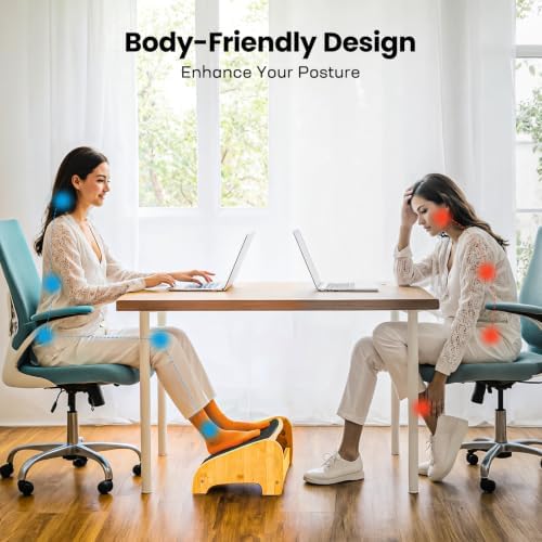 HUANUO Bamboo Under Desk Footrest with 4 Heights and Massage Texture - Image 4