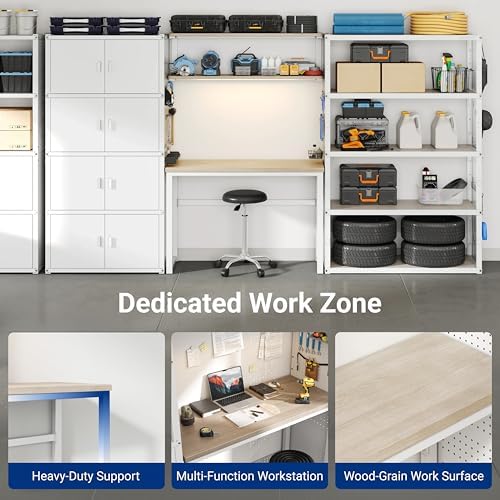 FLEXIMOUNTS 117"L Modular Garage Storage Cabinet with Workbench, White - Image 3