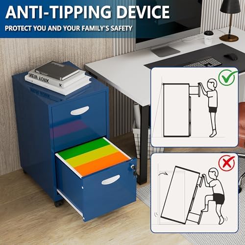 Polup 2 Drawer Rolling File Cabinet with Lock for Home Office - Image 6