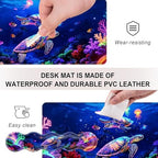 Mouse Pad,Large Desk Mat Set, 4in1 XL Mousepad + Keyboard Wrist Rest+Mouse Wrist Rest+Coaster with Ergonomic Desk Pad for Home Office Table Computer Cover -Neon Sea Turtles - Image 3