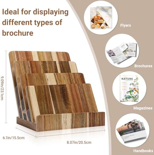 Acacia 8.5×11 Inch Magazine Display Stand 4-Tier For 6×9 inch Brochure Pamphlet Flyer Menu Holder Countertop Display Stand Literature Organizer For Office Home - Image 2