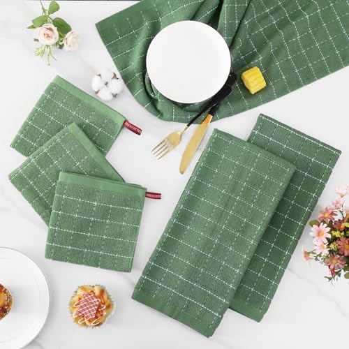 Homaxy Cotton Terry Kitchen Towels and Dishcloths Set of 10, Grass Green - Image 6
