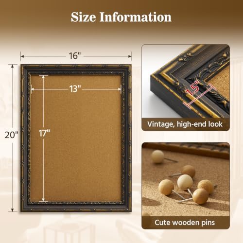 Framed Cork Memo Board 16x20 for Work Plan Notes Recipe Display,Black Gold - Image 4