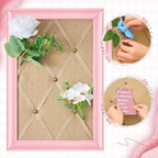 DoubleFill Pink Bulletin Board 16"×11" Linen Fabric Decorative Board Hanging Memo Boards with 20 Pushpins Large Cork Bulletin Boards for Home Office Decor Photos Display - Gold Linen with Pink Frame - Image 4
