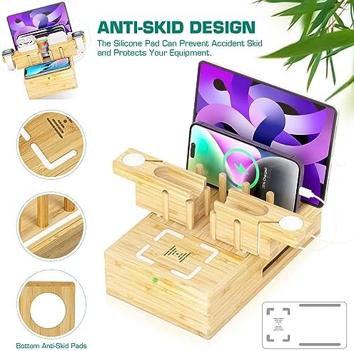 Bamboo Wireless Charging Station for Multiple Devices,Wood Charging Station - Image 4