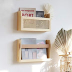FIRADE Wood Magazine Wall Rack with PE Rattan Grid,Size 17.3" x 4" x 9.4",File Holder For Entryway,Living Room,Waiting Room,Kids’ room,Office - Image 2