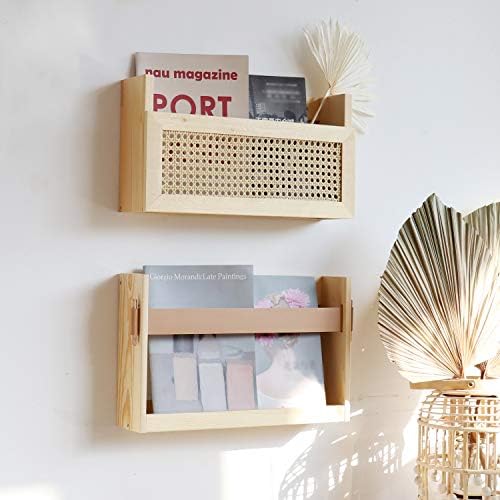 FIRADE Wood Magazine Wall Rack with PE Rattan Grid,Size 17.3" x 4" x 9.4",File Holder For Entryway,Living Room,Waiting Room,Kids’ room,Office - Image 2