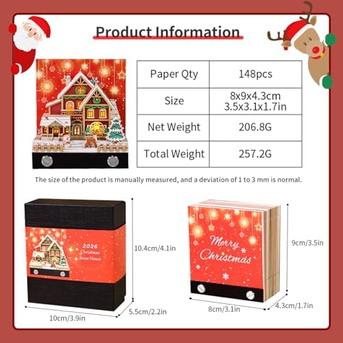 3D Calendar 2027,3D Desk Calendar 2027,Christmas Snow House Time Piece Calendar 2027,3D Memo Pad Creative Tear Away Weekly planner Carving Art Calendars Notepad,Christmas Gift,New Year's Gift,paper sculpture calendars (Christmas Snow House) - Image 3