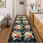 DUKINO 3x8 Kitchen Runner Rug, Floral Washable Rug for Hallway, Navy Blue - Image 3