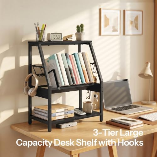 HOOBRO Desktop Bookshelf, 3-Tier Desk Organizer Shelf, Small Office Shelves - Image 4
