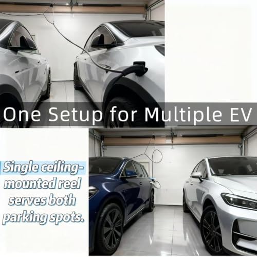 EV Charger Retractable Cord Reel, Sliding Ceiling Cableway, Overhead EV Charging Cable Organizer for 2-Car Garage, 6.6 ft Reach, Tesla NACS & J1772 Compatible - Image 3