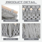 Vesici 4 Pcs Grey Macrame Storage Basket for Shelves 13 in 11 in Boho Storage Basket Hand Woven Boxes with Wood Handles Beads Decorative Countertop Toilet Tank Cabinet Organizer for Home Room Decor - Image 3