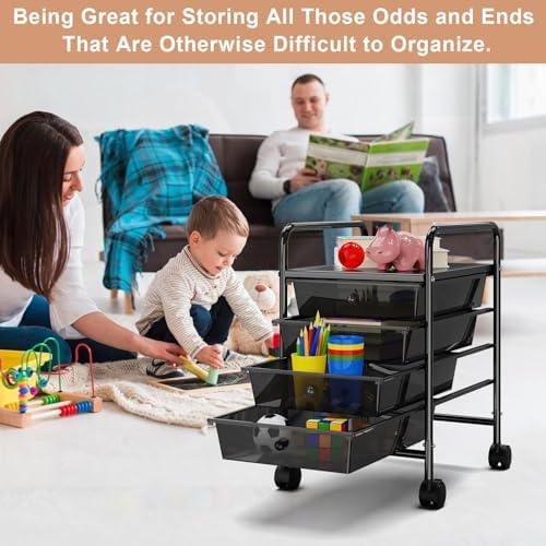 Rolling Storage Cart with Drawers 4-Tier Office Transparent Black - Image 6
