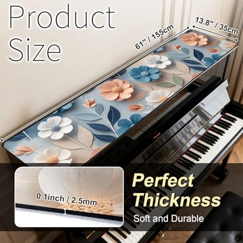 Piano Top Runner Mat, Non-Slip Rubber Bottom, Free Cut Protector Dust-Proof Covers for Musical Instrument, Chiffonier, Chest of Drawers, TV Stand, Television Cabinet (Watercolor Flora, 61" x 13.8") - Image 2