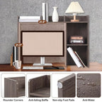Briwooody Dorm Desk Bookshelf Desk Hutch Organizer with 5 Shelves and 3 Tier Desktop Hutch Storage Organizer for College Dorm Home Office Supply, 32.5 x 23.5 x 8 Inch(Grey) - Image 4