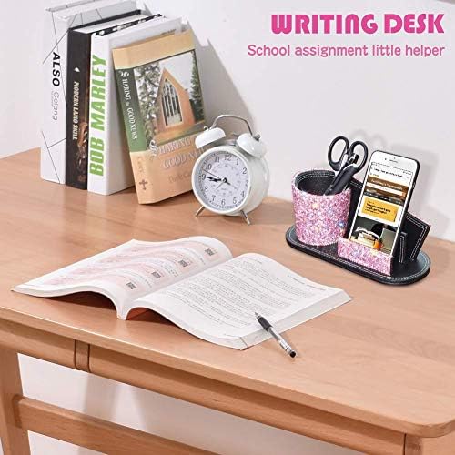 KEYPOWER Pen Pencil Holder Business Name Cards Decorative Bling Crystal Rhinestone PU Leather Gift for Women Girls (Pink) - Image 3