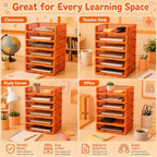 6 Pcs Orange Turn in Trays Classroom, Stackable Paper Bins for Classroom, 13x9x2.8 inch Plastic Baskets Desktop Organization System Office (Orange) - Image 6
