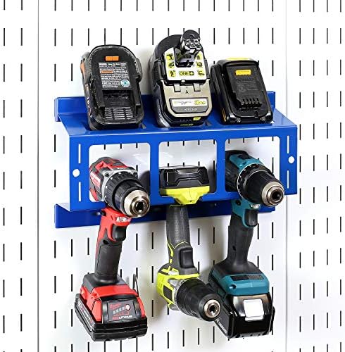 Wall Control Drill Holder Power Tool Storage Rack - Compact Impact Drill Battery Power Tool Pegboard Organizer Pegboard (Blue) - Image 2