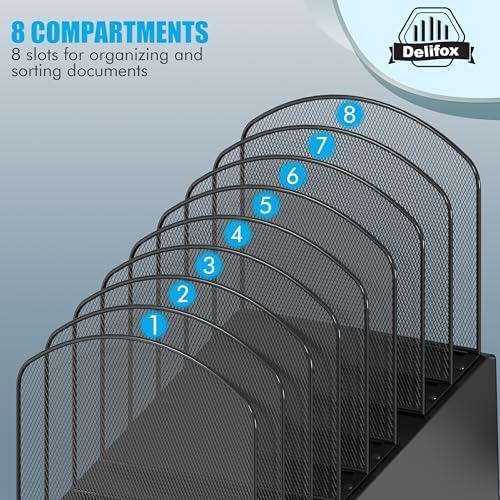 Delifox Inclined Desk File Organizer, 8-Section, Black - Image 4