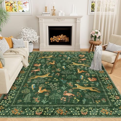 DUKINO 6x9 Area Rug, Washable Animal Living Room Rug Non Slip, Green by DUKINO