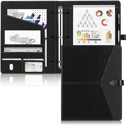 Toplive Padfolio 3 Ring Binder Organizer Business Portfolio Folder for Women, A4/ Letter Size PU Leather Professional Portfolio Padfolio for Interview Conference Presentation, Black by Toplive