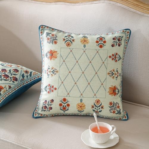 ISAENNE Linen Square Throw Pillow Cover,Set of 2,18"x18"-Floralsea B - Image 2