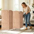 HALLYBEE Short Room Divider, Small Folding Privacy Screens,4 Panel Natural - Image 3