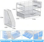 gianotter Desk Organizers and Accessories with File Holder, 4-Tier Desk Accessories & Workspace Organizers with Drawer and 2 Pen Holder, Paper Organizer for Office Supplies (Grey) - Image 5