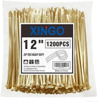 XINGO 12 Inch Gold Zip Ties 1200 PCS, 75 LBS Tensile Strength, UV Resistant Cable Ties, Premium Self-locking Plastic Ties for Indoor and Outdoor Use by XINGO