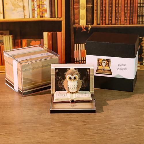 3D Calendar 2026 Paper Art Memo Pad,Tear-Away 3D Desk Time Piece Calendar DIY Note for Record, Bookmark, Gift & Office Decor (Owl) - Image 4