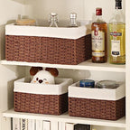 Vagusicc Wicker Basket, Set of 3 Hand-woven Storage Baskets for Organizing, Decorative Rectangle Wicker Storage Basket Bins with Handles, Small Toilet Paper Storage Baskets for Shelves & Decor, Brown - Image 5