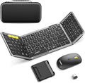 Foldable Keyboard and Mouse, Samsers Folding Bluetooth Keyboard Combo, 2.4G + BT5.0 x 2, Full-Size Portable Travel Keyboard & Rechargeable Wireless Mouse for Windows Android iOS Mac OS, Gray Black by HOME
