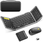Foldable Keyboard and Mouse, Samsers Folding Bluetooth Keyboard Combo, 2.4G + BT5.0 x 2, Full-Size Portable Travel Keyboard & Rechargeable Wireless Mouse for Windows Android iOS Mac OS, Gray Black by HOME