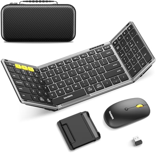 Foldable Keyboard and Mouse, Samsers Folding Bluetooth Keyboard Combo, 2.4G + BT5.0 x 2, Full-Size Portable Travel Keyboard & Rechargeable Wireless Mouse for Windows Android iOS Mac OS, Gray Black by HOME