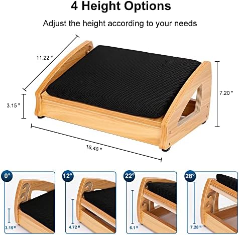 StrongTek Wooden Foot Stool Under Desk, Removable Cushion, 3 Angles - Image 3
