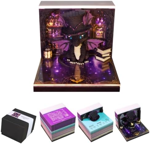 3D Calendar 2027, Desk Time Piece Calendar 2027,Tear-Away 3D Paper Art Notepad w LED Lights,Creative 3D Memo Artsy Pad Calendars, DIY Paper Carving Gift (Divine-Dragon) by Ksgolif