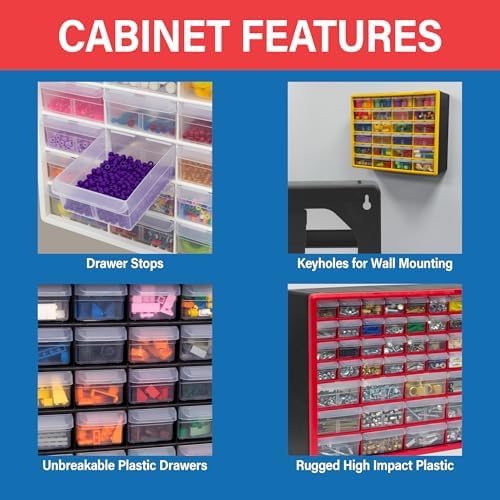 Akro-Mils 64-Drawer Plastic Storage Cabinet, 20"W x 6"D x 16"H, Yellow - Image 6